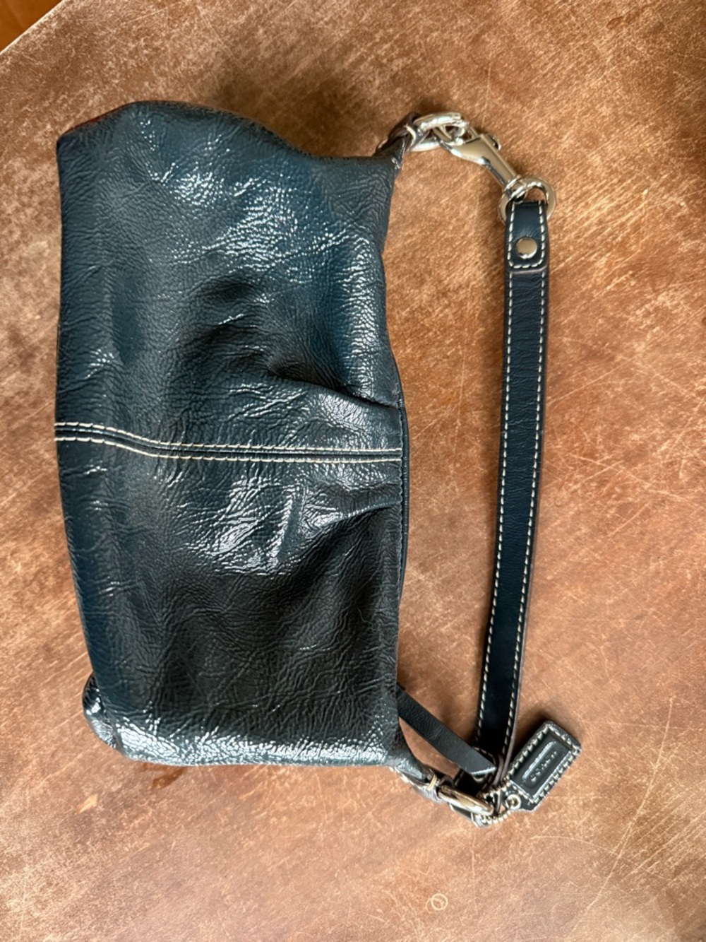 Vintage Coach Navy Patent leather baguette bag